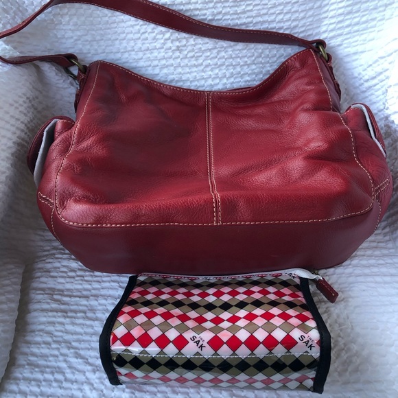 The Sak N.W. T. Studded Leather Hobo Bag With Cosmetic Case.Color Red Topstitch - Picture 8 of 8